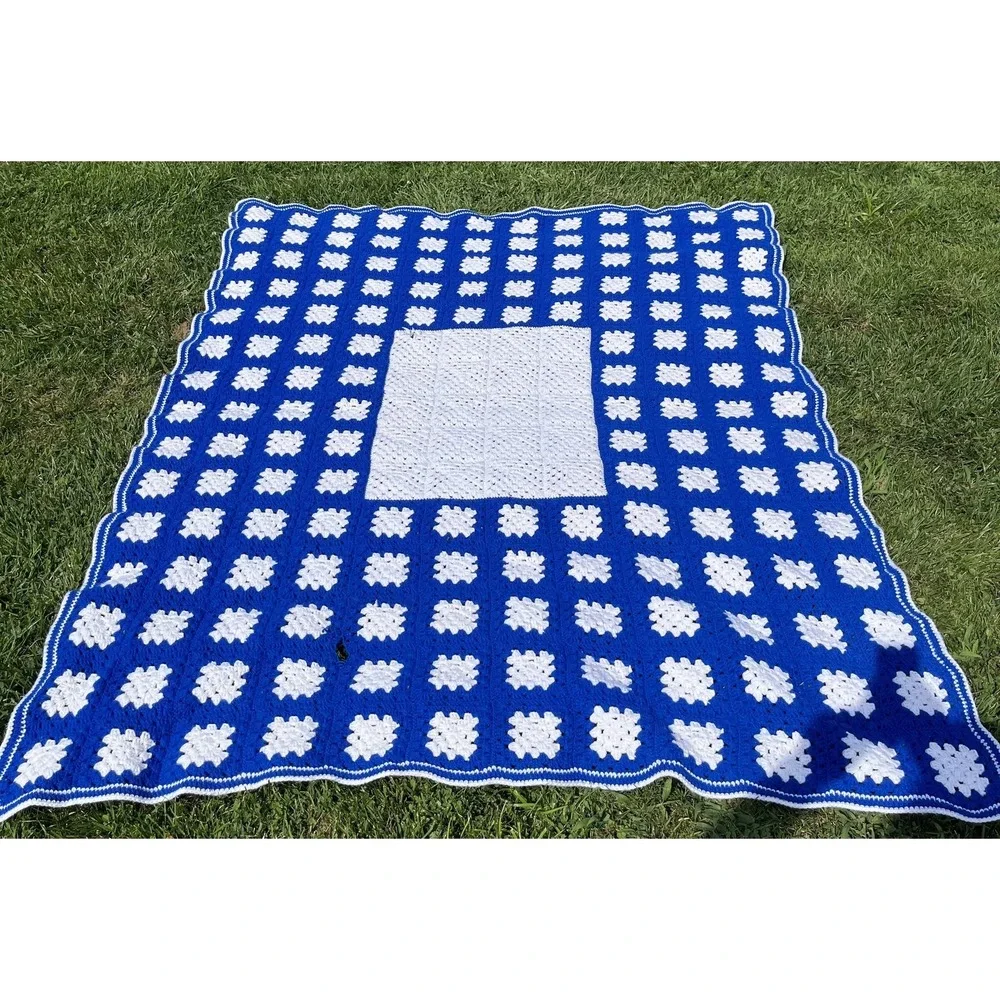 Handmade Crochet Afghan Blanket Throw Large Vintage Granny Square Retro Knit Lap